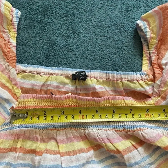 Talbots Women's 3X Plus Linen Short Puff Sleeves Striped Top Square Neck Smock - Picture 6 of 16